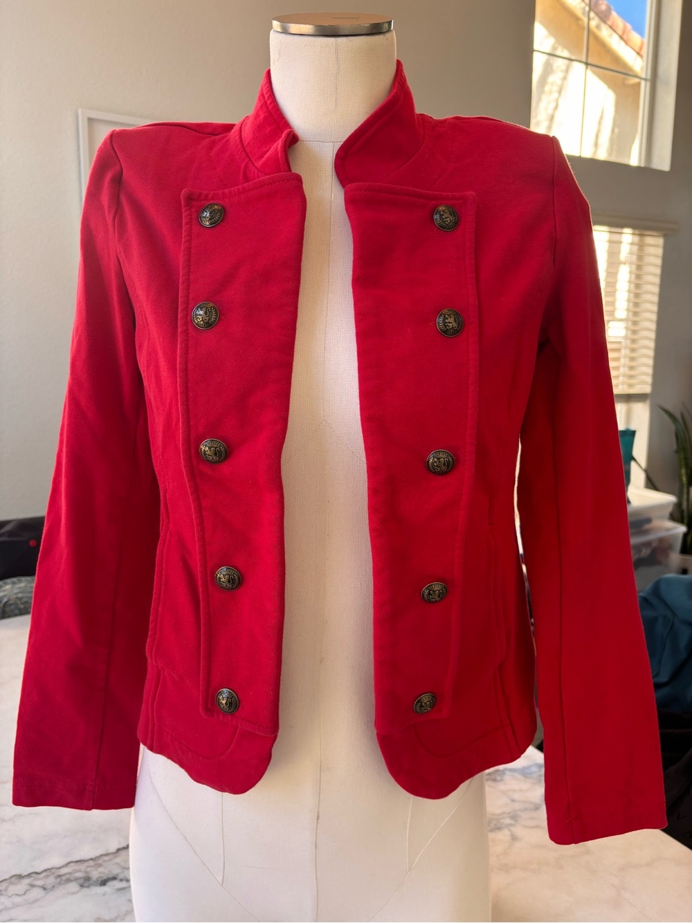 Tommy Hilfiger Red Double-Breasted Military Blazer